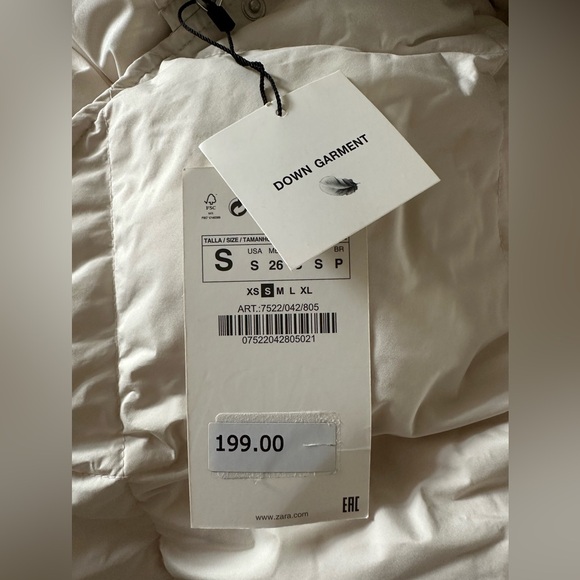 ๐ Zara NWT Long Creamy Puffer Down Coat โ Size S - Picture 12 of 13